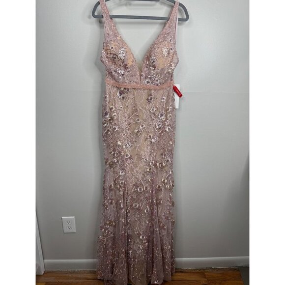 Mac Duggal 67481 Gown Floral Sequin Sleeveless Plunge Neck  A -Line Size 8 Pink - Picture 4 of 7